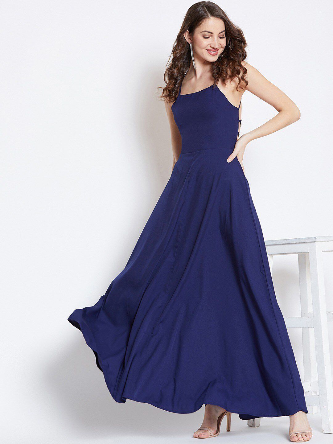 Berrylush Navy Blue Crepe Maxi Dress