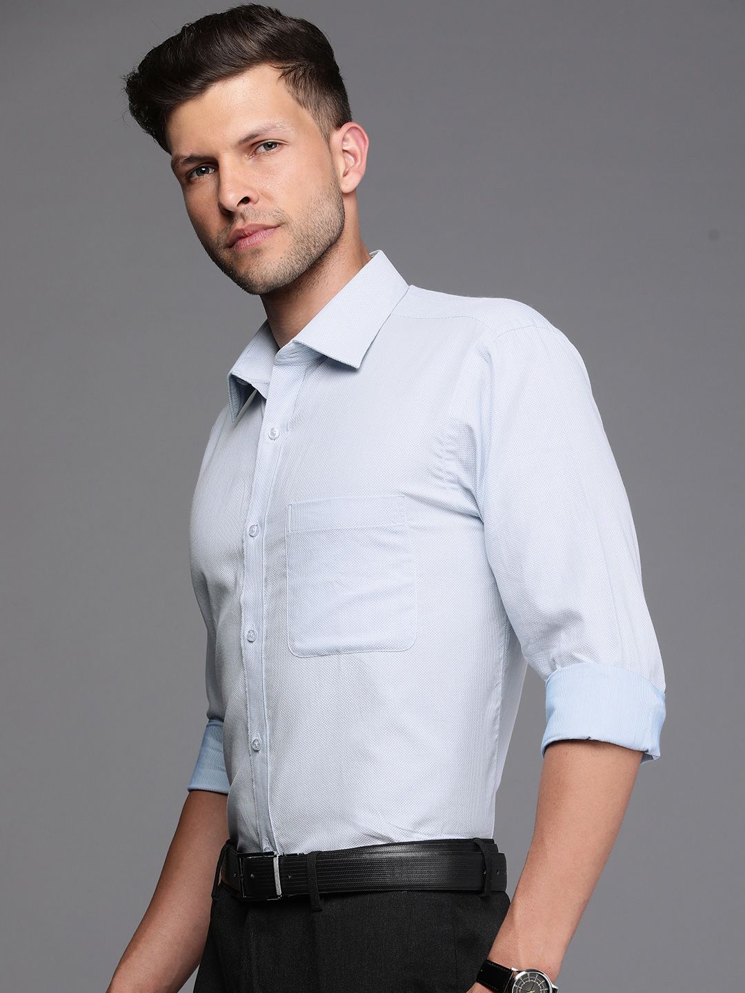 Raymond Pure Cotton Self Design Textured Slim Fit Formal Shirt