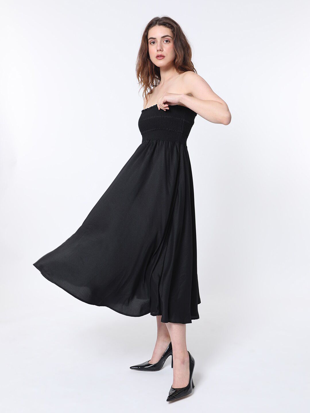 RAREISM Strapless Sleeveless Smocked Detail Fit & Flare Tube Dress