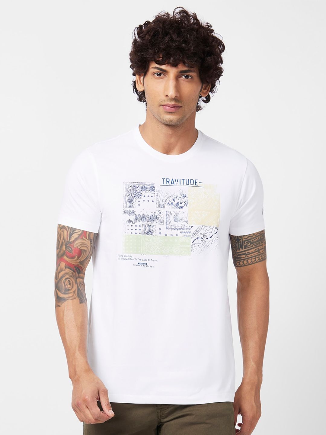 SPYKAR Typography Printed Slim Fit Cotton T-shirt