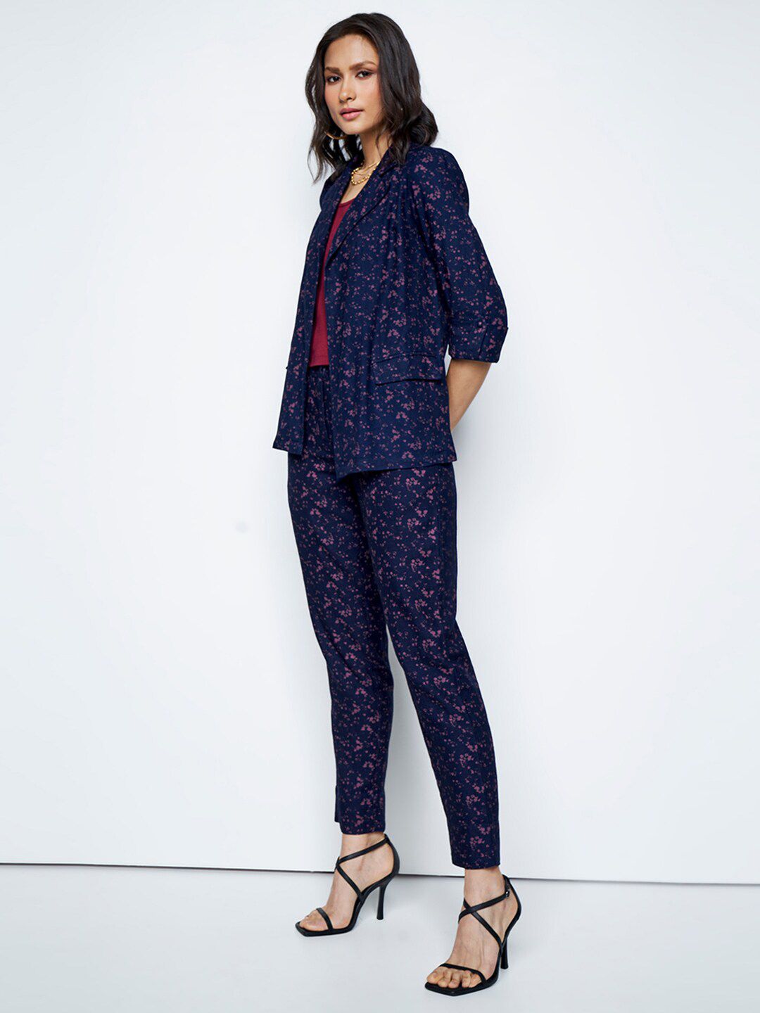 AND Self Design Top Blazer With Trousers Co-Ords