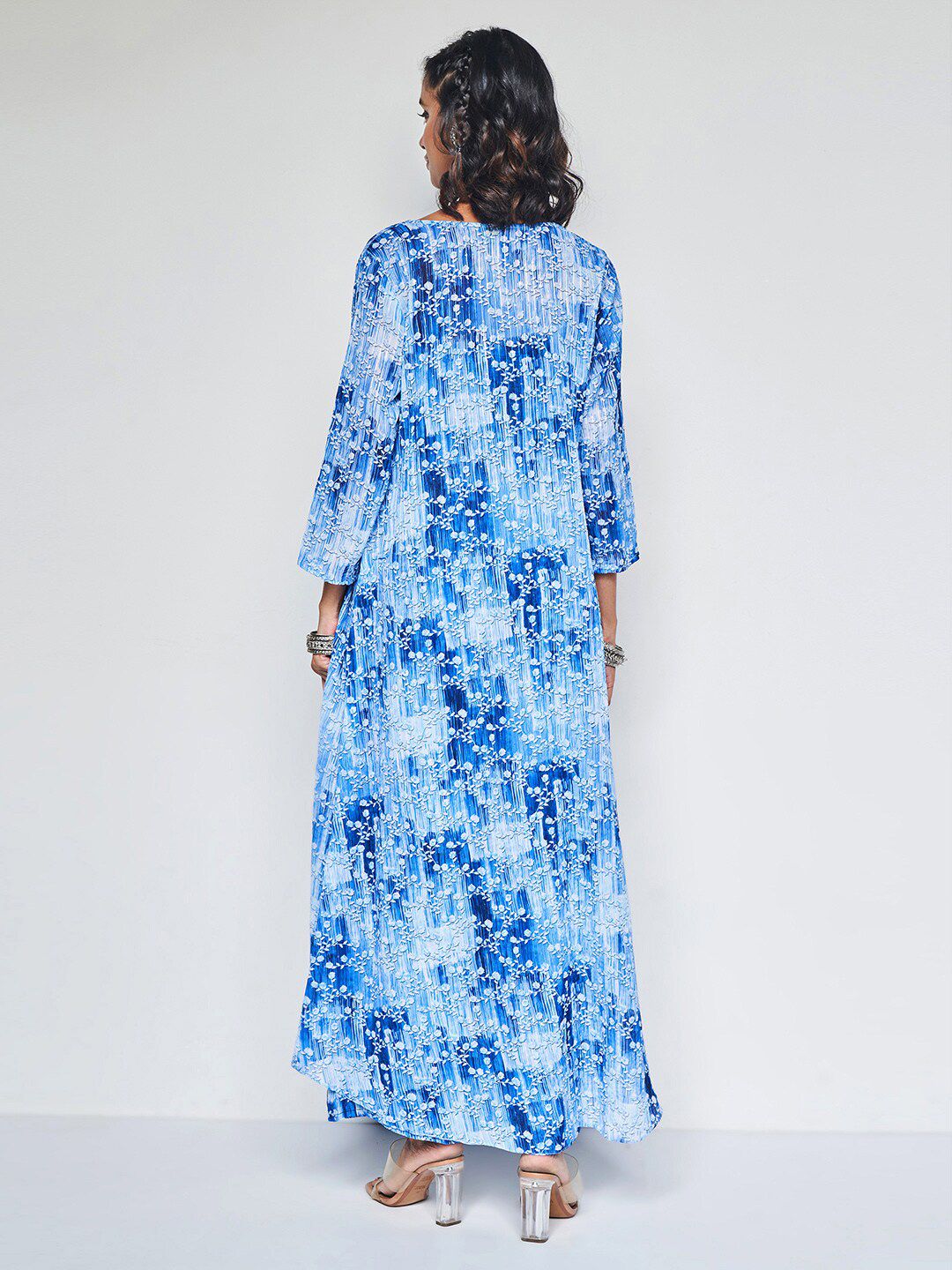 Global Desi Floral Printed Top With Shrug & Trousers Co-Ords