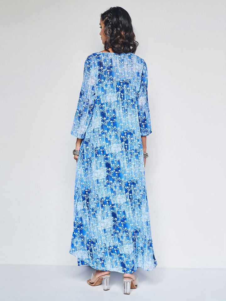Global Desi Floral Printed Top With Shrug & Trousers Co-Ords