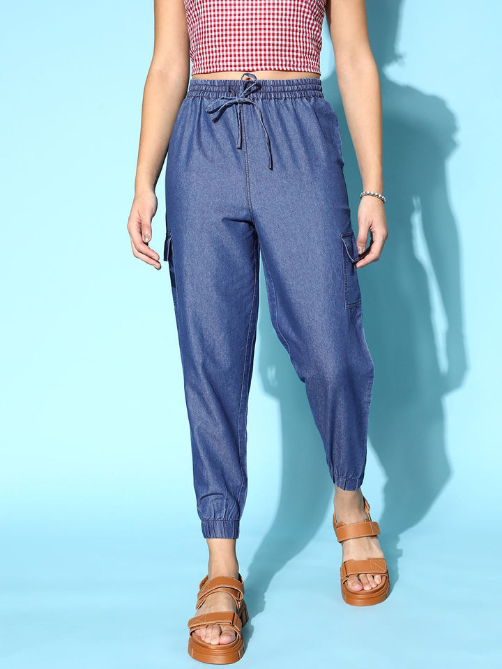 Berrylush Women Navy Blue Solid Utility Trousers