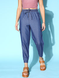 Berrylush Women Navy Blue Solid Utility Trousers