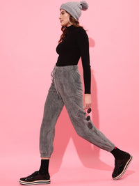 STREET 9 Women Grey Textured Loose Fit Joggers Trousers