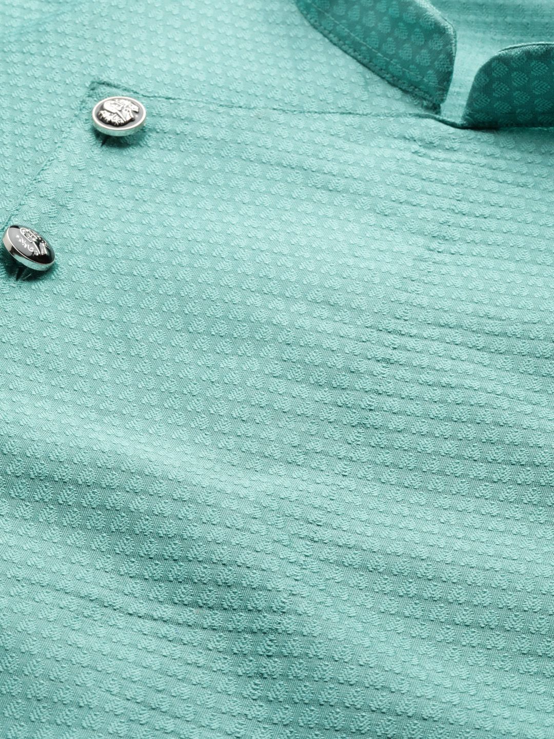 SOJANYA Men Sea Green Woven Design Straight Angrakha Kurta