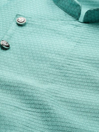 SOJANYA Men Sea Green Woven Design Straight Angrakha Kurta
