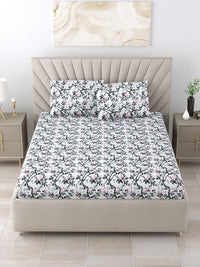 BOMBAY DYEING Florentine Grey Printed Pure Cotton 144 TC Queen Bedsheet Set 2.28 X 2.54 m