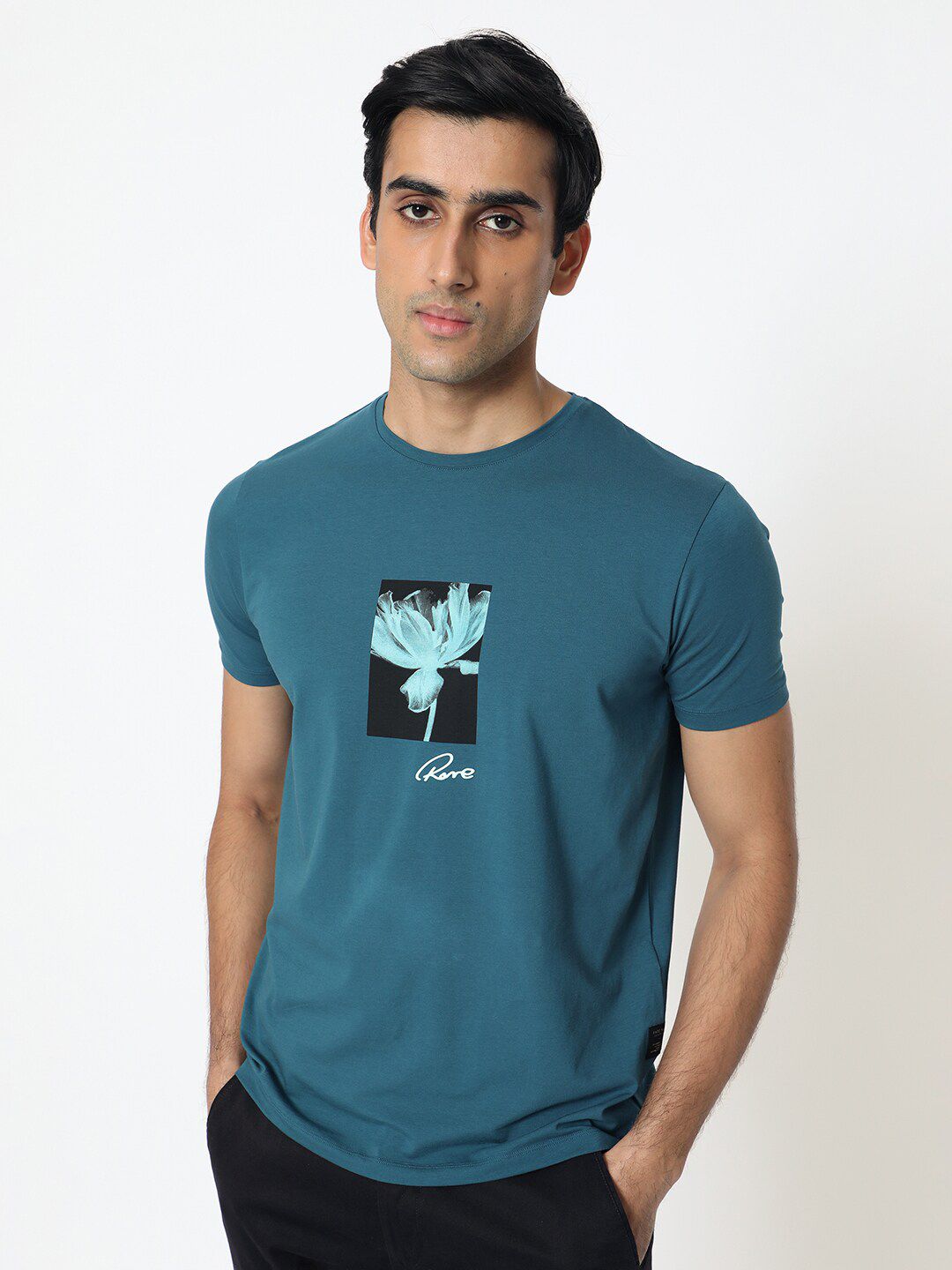 RARE RABBIT Men Dixie Graphic Printed Cotton Slim Fit T-Shirt