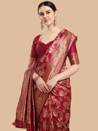 KALINI Maroon & Gold Ethnic Motifs Zari Silk Blend Banarasi Saree