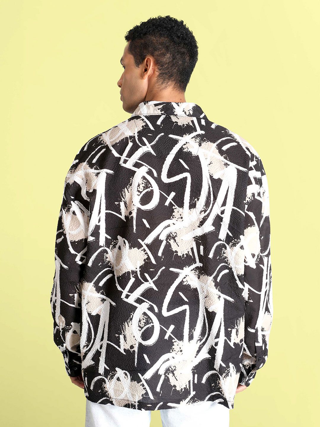 Bene Kleed Men Classic Cuban Collar Abstract Printed Oversized Casual Shirt