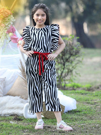 Cutiekins Girls Printed Capri Jumpsuit With Ruffles