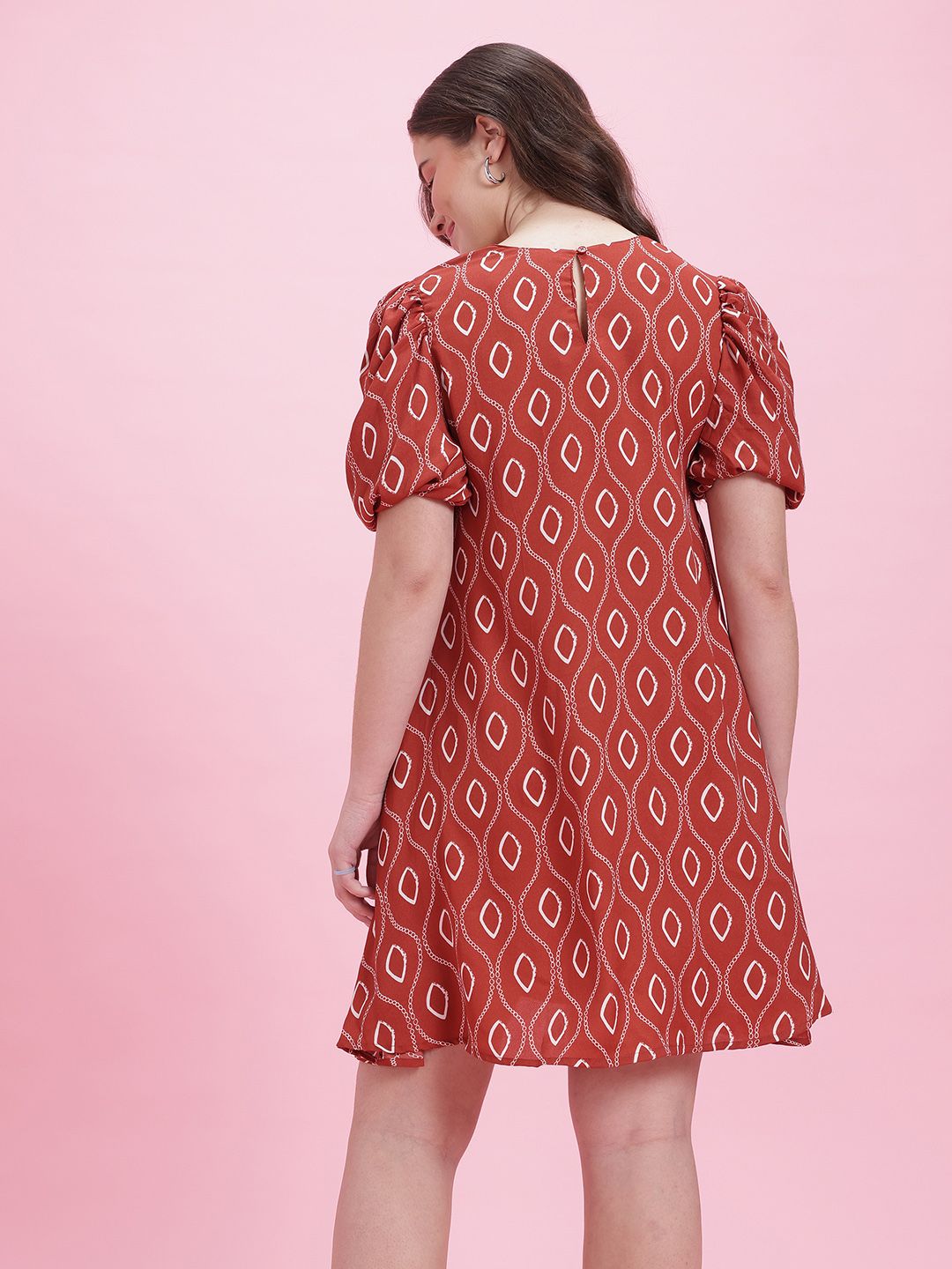 DressBerry Print Puff Sleeve A-Line Dress