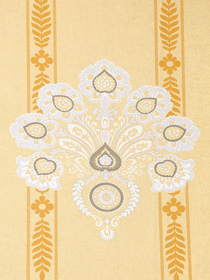 KLOTTHE Yellow Floral Pure Cotton 400 TC Fitted King Superfine Bedsheet with 2 Pillow Covers-98 x 89 inches