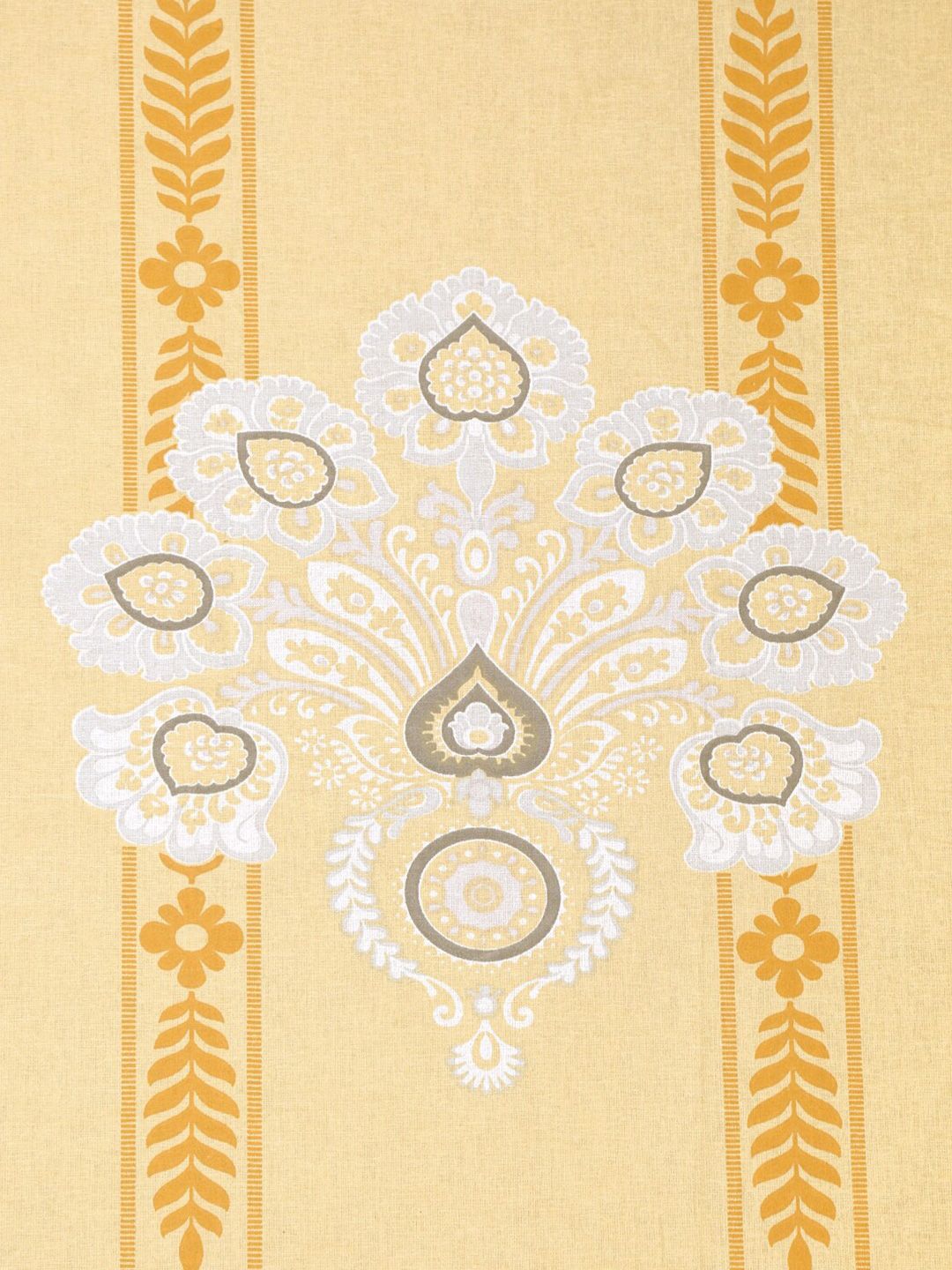 KLOTTHE Yellow Floral Pure Cotton 400 TC Fitted King Superfine Bedsheet with 2 Pillow Covers-98 x 89 inches