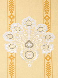 KLOTTHE Yellow Floral Pure Cotton 400 TC Fitted King Superfine Bedsheet with 2 Pillow Covers-98 x 89 inches