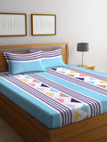 KLOTTHE Blue & Purple Printed 300 TC Double King Bedsheet With 2 Pillow Covers