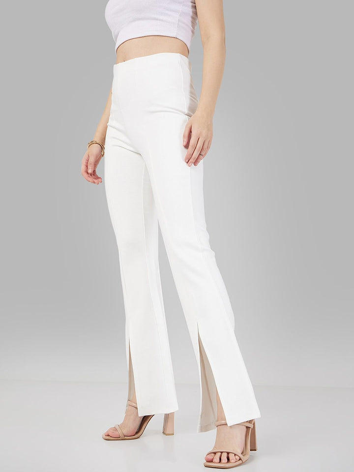 SASSAFRAS Women White Slim Fit Mid Rise Trousers