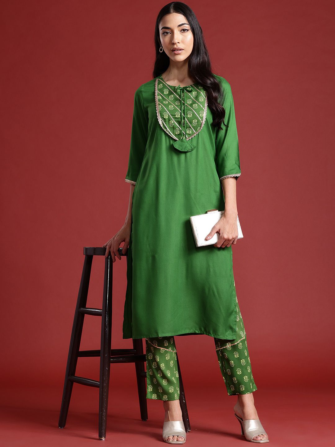 Anouk Yoke Design Gotta Patti Straight Kurta with Trousers