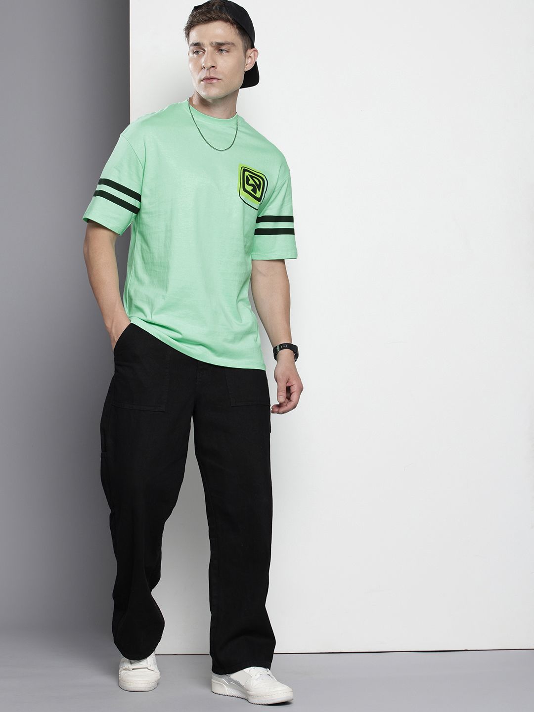 The Indian Garage Co Printed Oversized Pure Cotton T-shirt