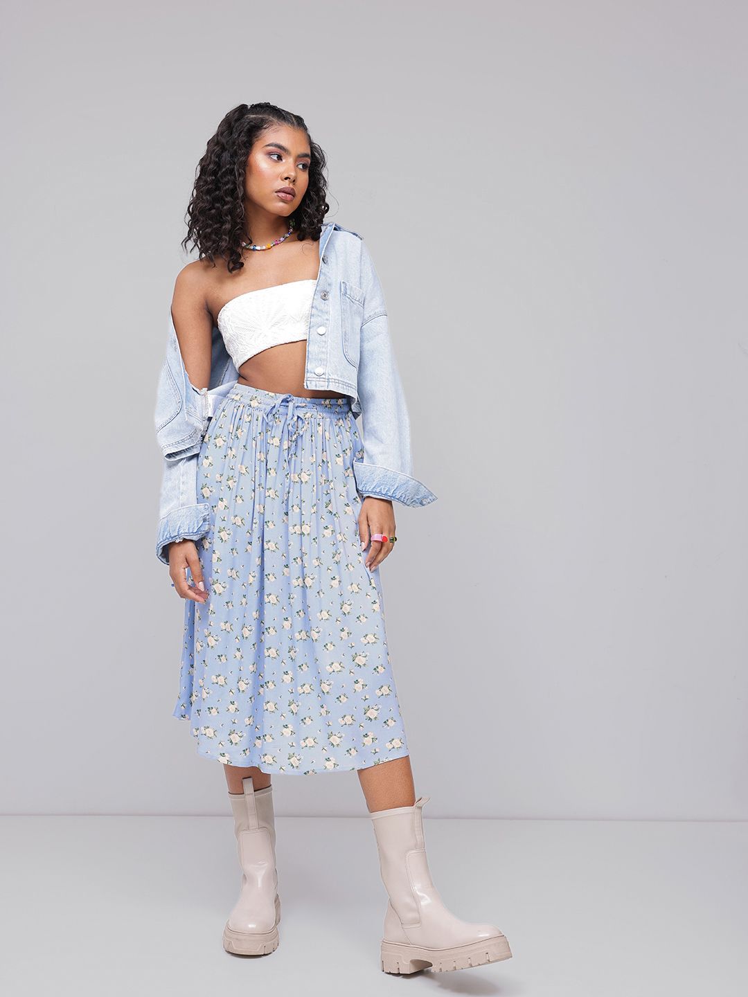 DressBerry Blooming Floral Pleated A-Line Skirt