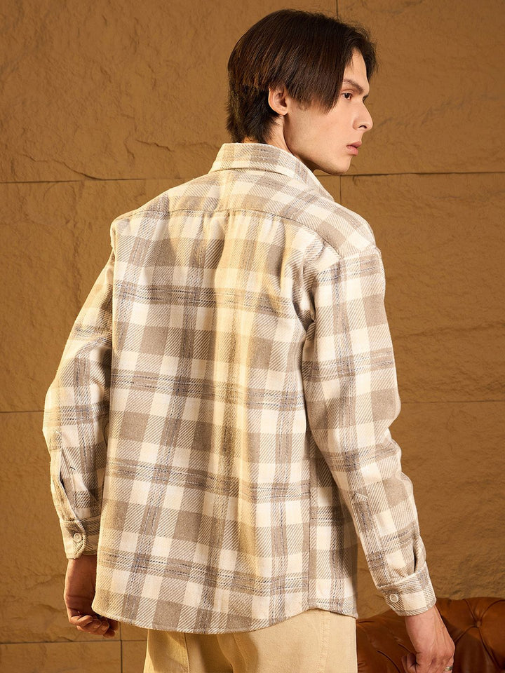 DENNISON Men Double Pocket Drop Shoulder Oversized Cotton Checked Shacket