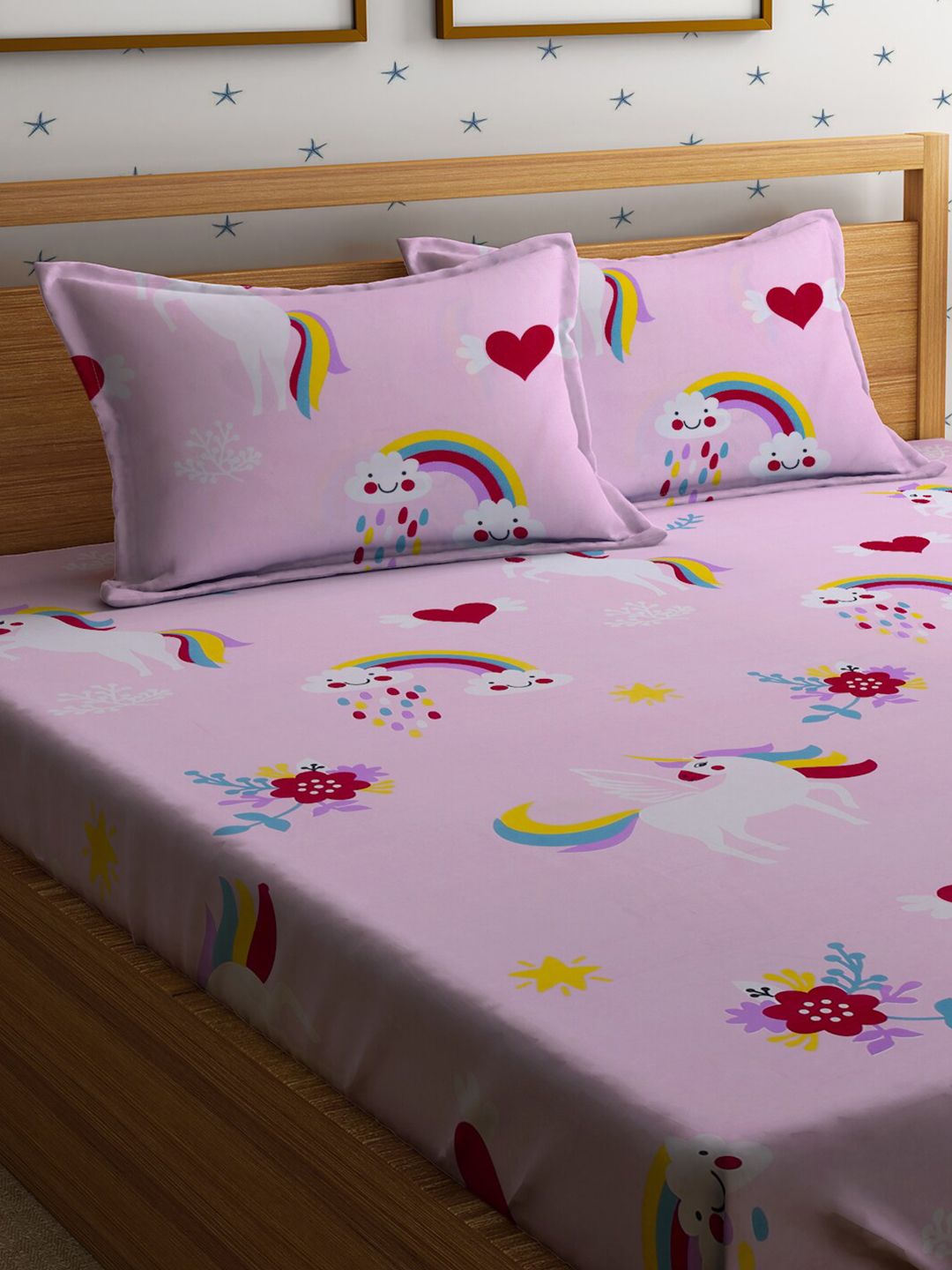 HOSTA HOMES Cartoon Characters 210 TC Queen Bedsheet with 2 Pillow Covers