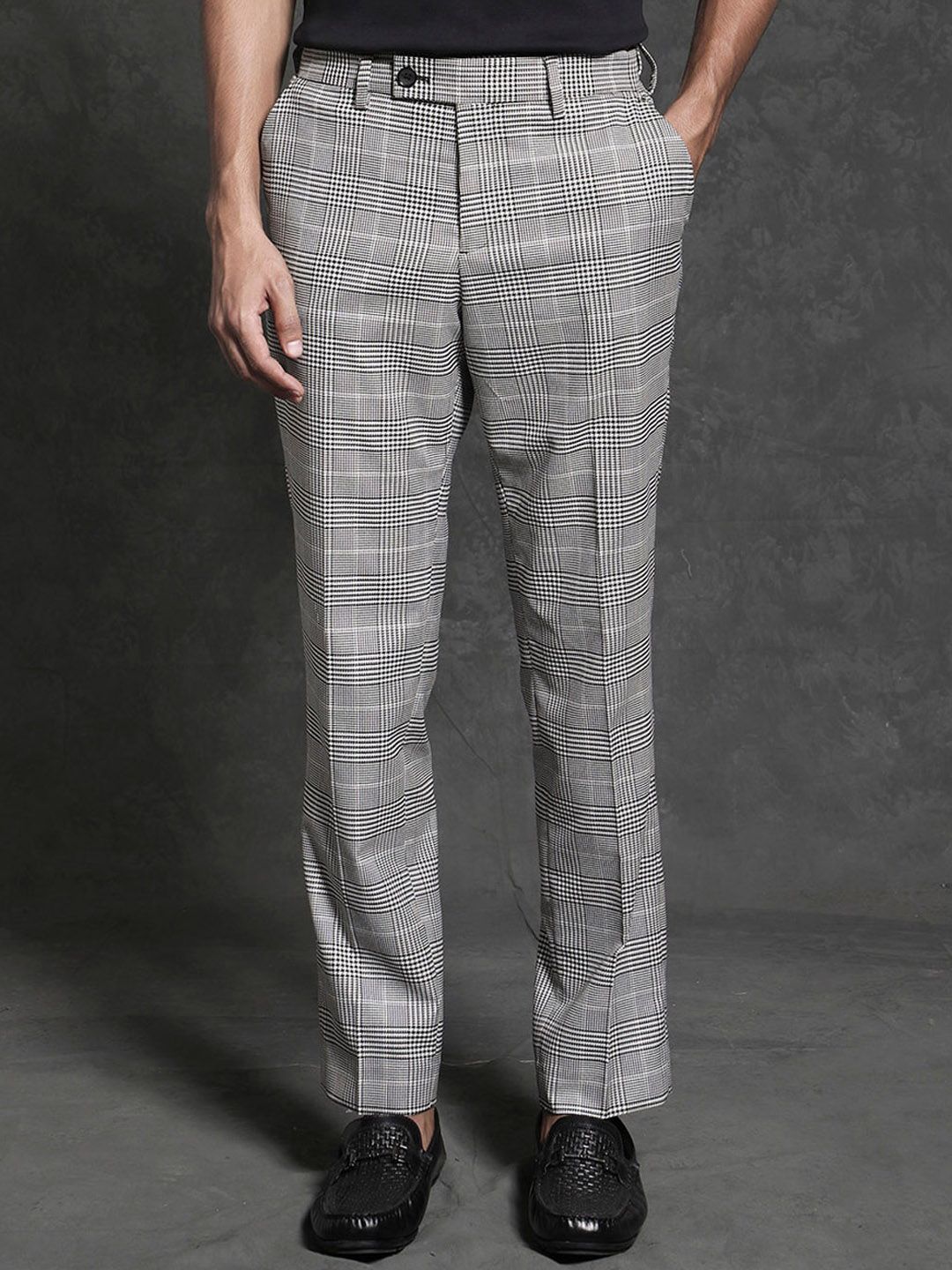 RARE RABBIT Men Savvet Mid-Rise Checked Slim Fit Formal Trouser