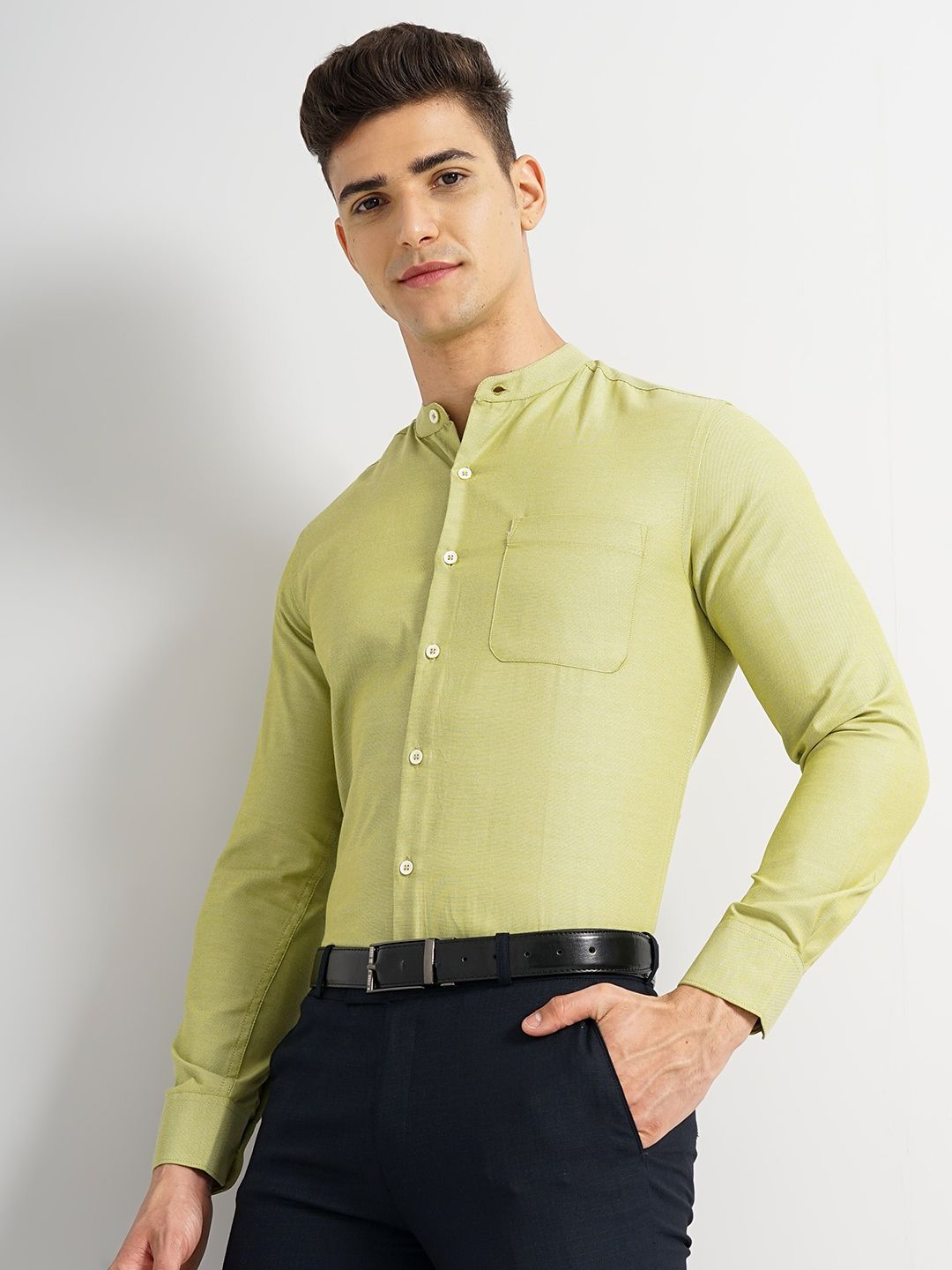 The Indian Garage Co. X Luxe Slim Fit Mandarin Collar Cotton Formal Shirt