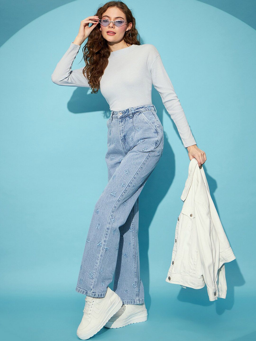 STREET 9 Women Blue Embroidered Clean Look Straight Fit High-Rise Pure Cotton Jeans