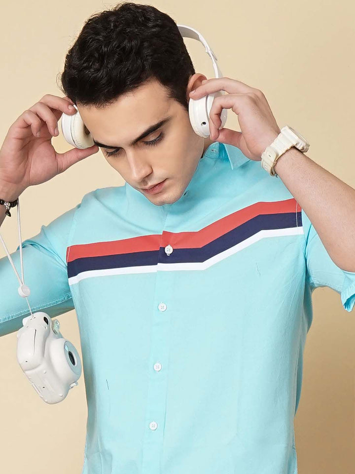 The Indian Garage Co Men Blue Slim Fit Horizontal Striped Casual Shirt