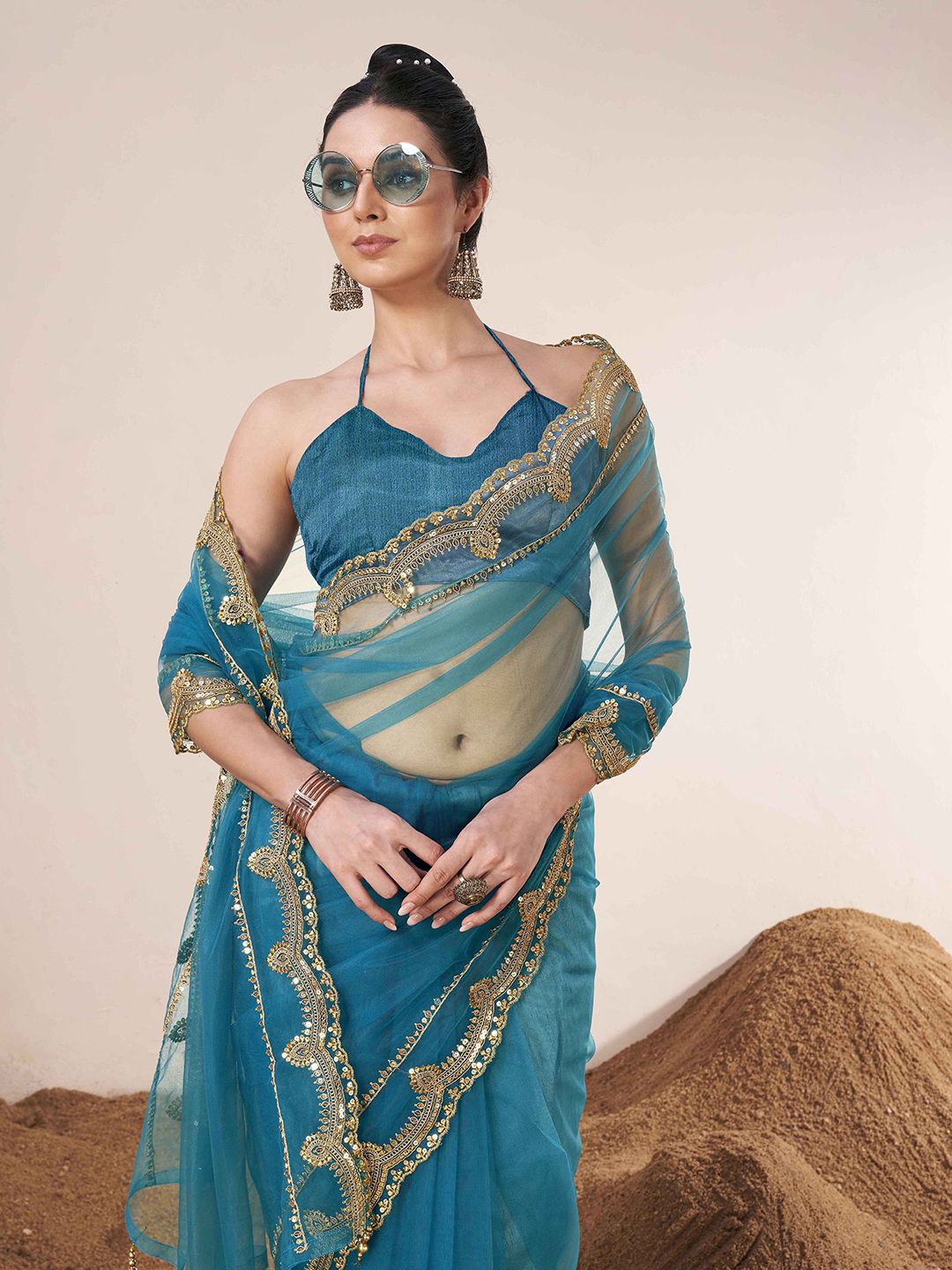 Tikhi Imli Sequinned Net Saree