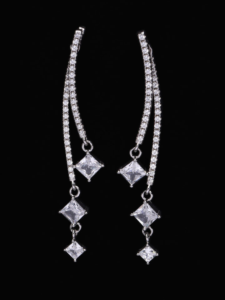 PANASH 925 Sterling Silver Rhodium-Plated CZ-Studded Drop Earrings