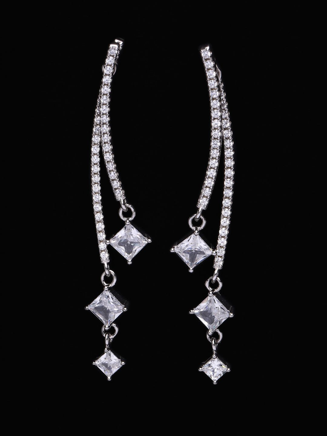 PANASH 925 Sterling Silver Rhodium-Plated CZ-Studded Drop Earrings