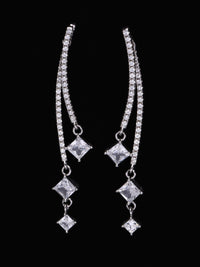 PANASH 925 Sterling Silver Rhodium-Plated CZ-Studded Drop Earrings