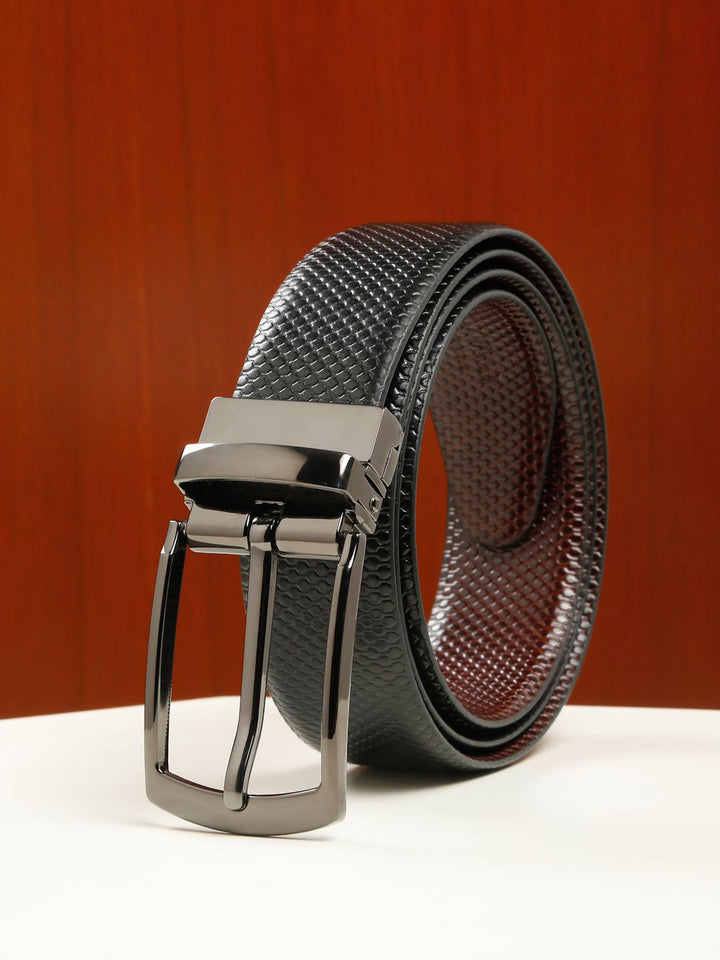 Teakwood Leathers Men Textured Leather Reversible Formal Belt