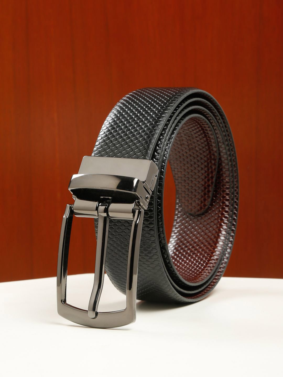 Teakwood Leathers Men Textured Leather Reversible Formal Belt
