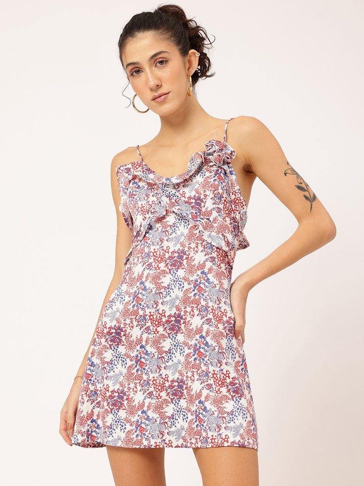 DressBerry Floral Print Ruffled Mini Slip Dress