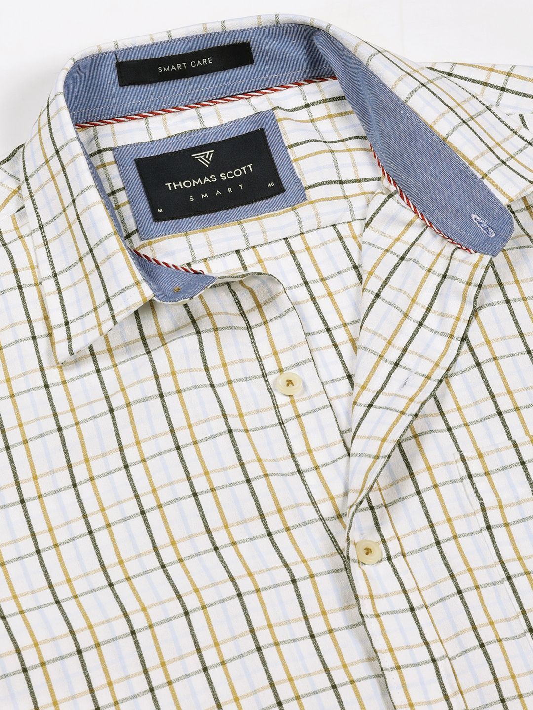 Thomas Scott Men Smart Spread Collar Tartan Checked Cotton Formal Shirt