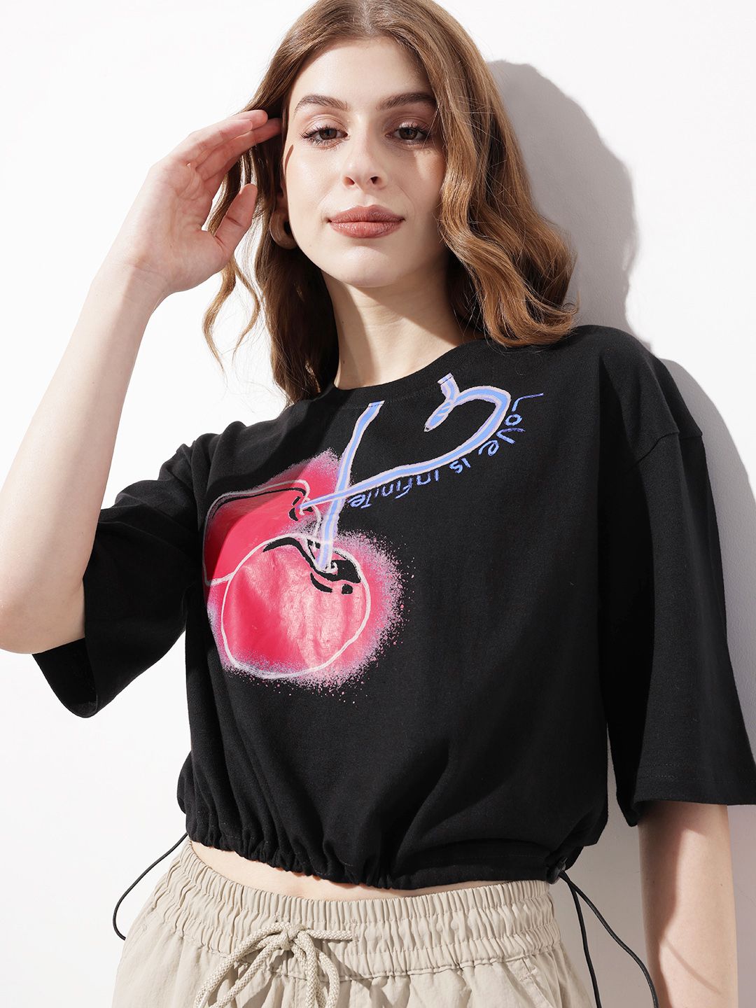 DressBerry Tropical Vibes Cinched Waist Crop T-shirt