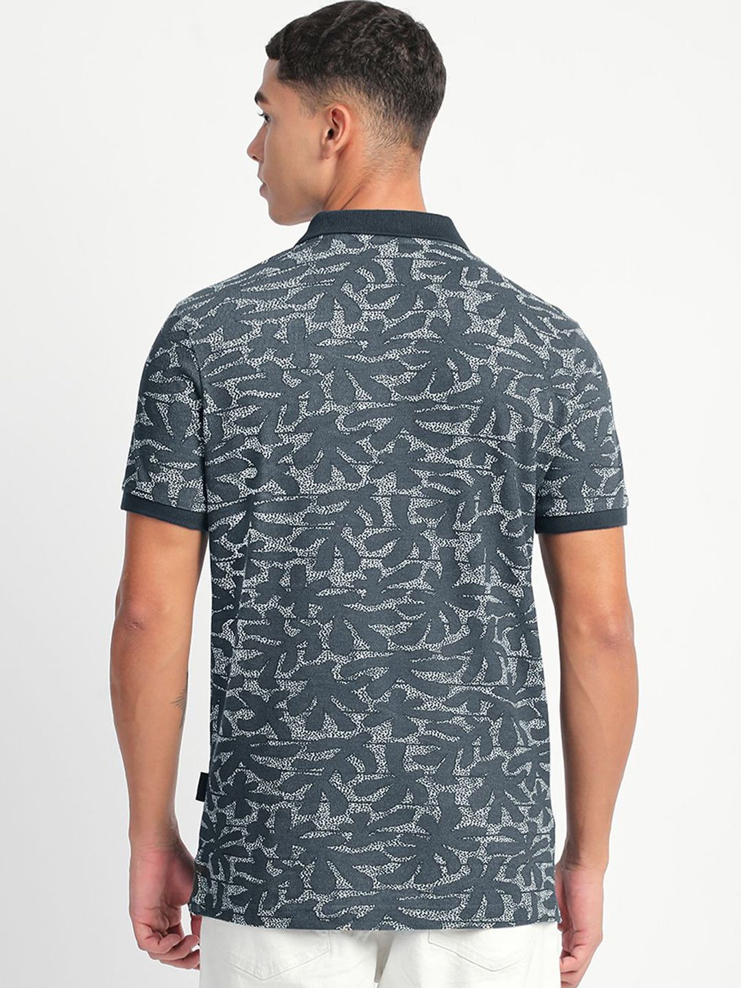 THE BEAR HOUSE Men Abstract Printed Slim Fit Cotton Polo T-shirt