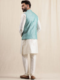 Anouk Men Kurta with Pyjamas with Woven Design Blue Nehru Jacket