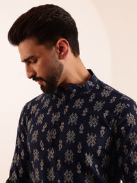 Anouk Lelaki Motif Etnik Bercetak Kolar Jalur Kapas Kurta