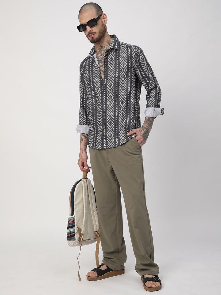 VASTRADO Men Classic Relaxed Fit Spread Collar Abstract Printed Cotton Casual Shirt