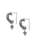 PANASH Silver Plated Kundan Studded Peacock Shaped Ear Cuffs Jhumka Earrings
