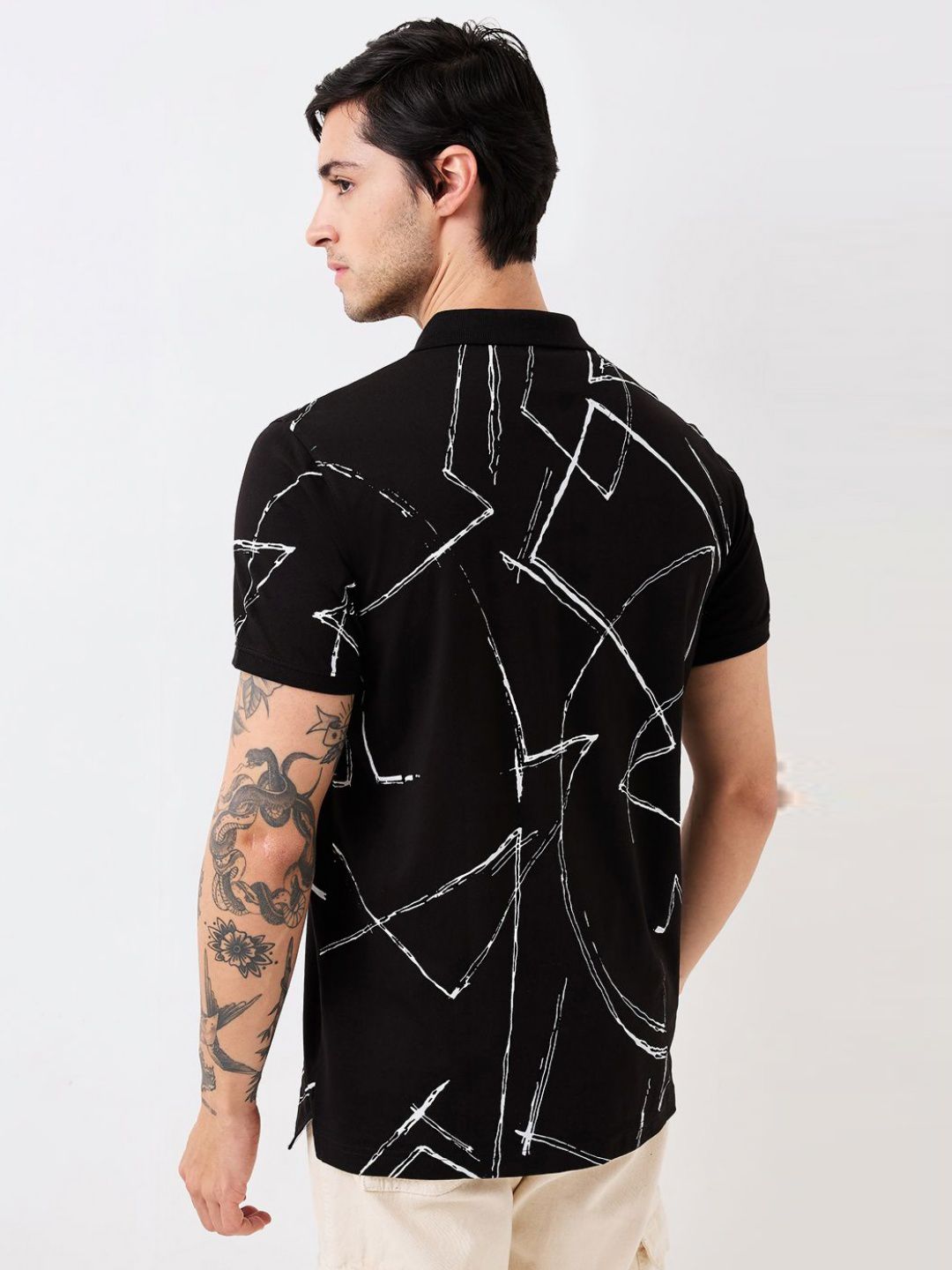 SPYKAR Men Abstract Printed Polo Collar Cotton Slim Fit T-shirt