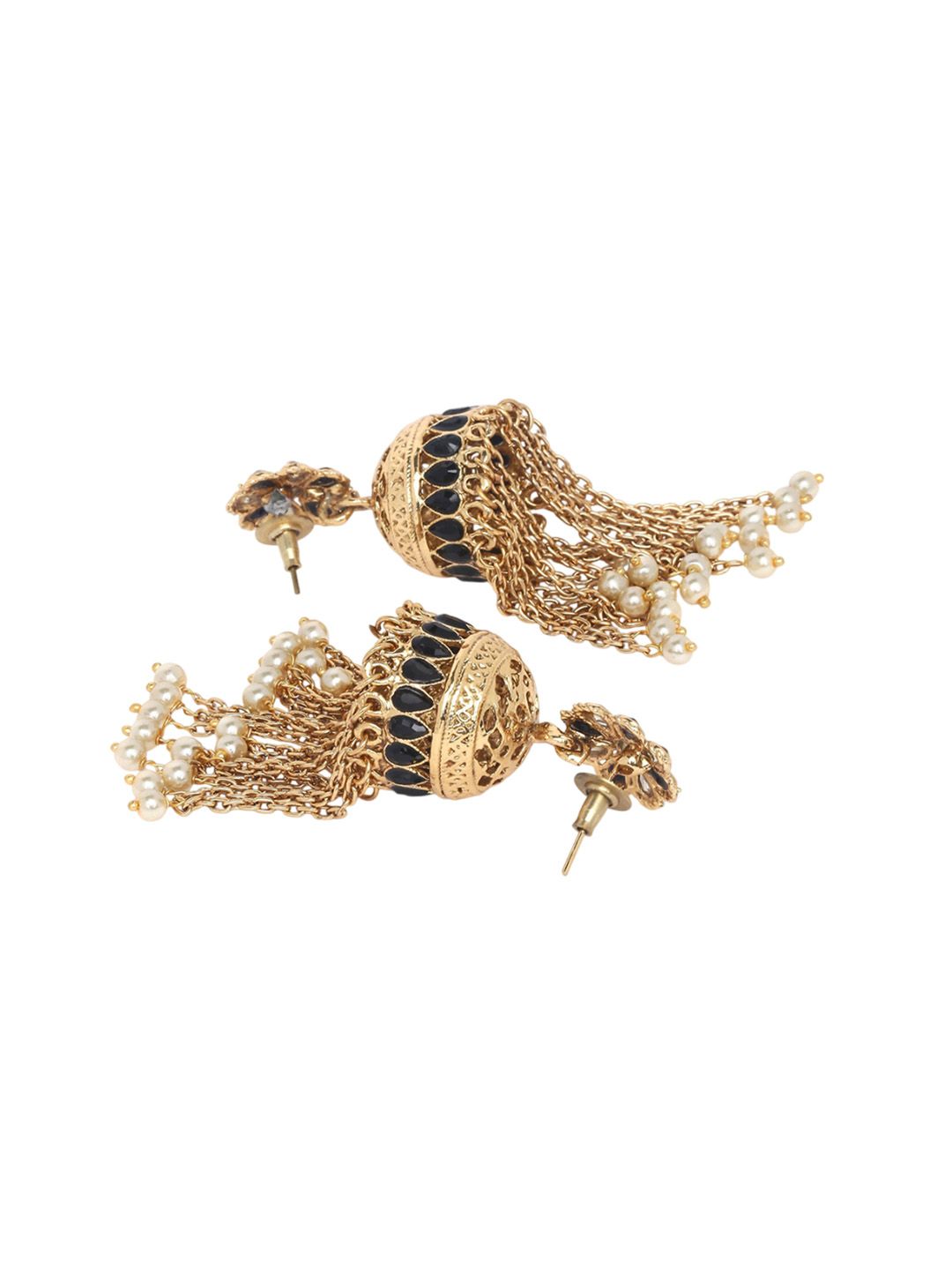 Anouk Gold Plated Cubic Zirconia Studded Dome Shaped Jhumkas
