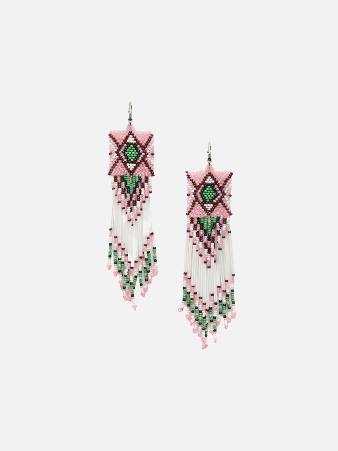 Anouk Pink Silver-Plated Beaded Contemporary Drop Earrings