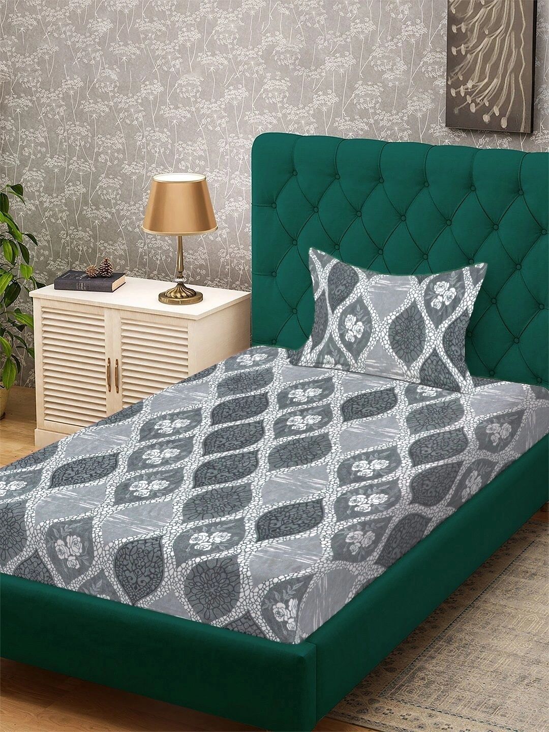 Myntra Elegant Homes Grey Geometric Wool 300 TC Single Bedsheet Set- 225X150 cm